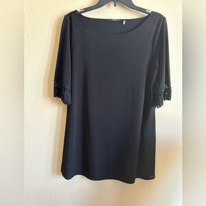 Tahari Black  3/4 Tasseled Sleeve Tunic